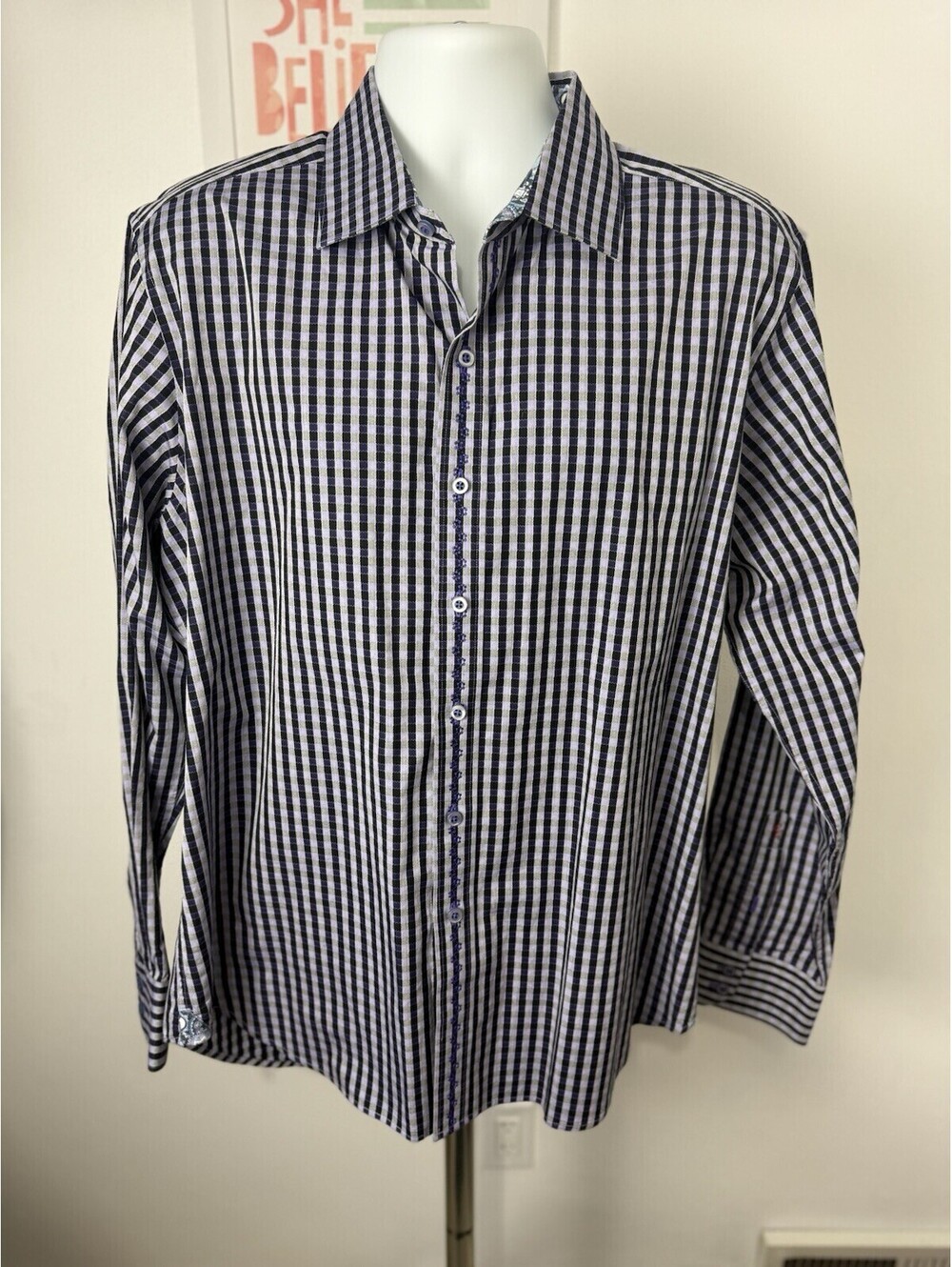 Robert Graham Blue Purple Houndstooth Size XL Men’s Button Down Long Sleeve